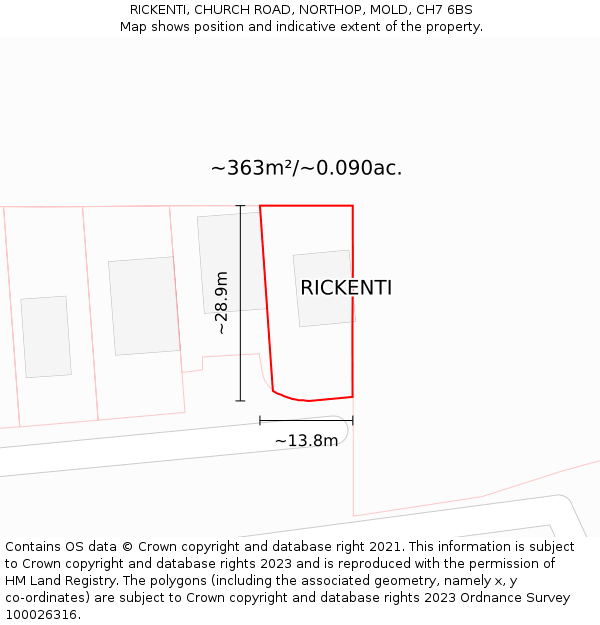 RICKENTI, CHURCH ROAD, NORTHOP, MOLD, CH7 6BS: Plot and title map