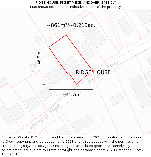 RIDGE HOUSE, PICKET PIECE, ANDOVER, SP11 6LY: Plot and title map