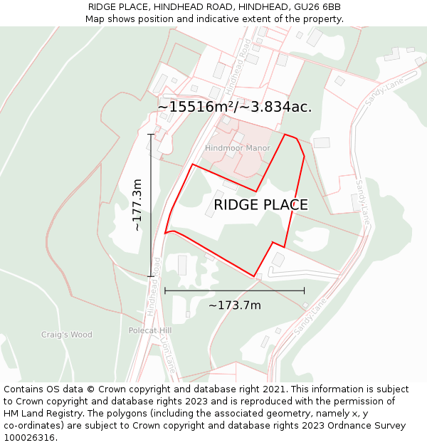 RIDGE PLACE, HINDHEAD ROAD, HINDHEAD, GU26 6BB: Plot and title map