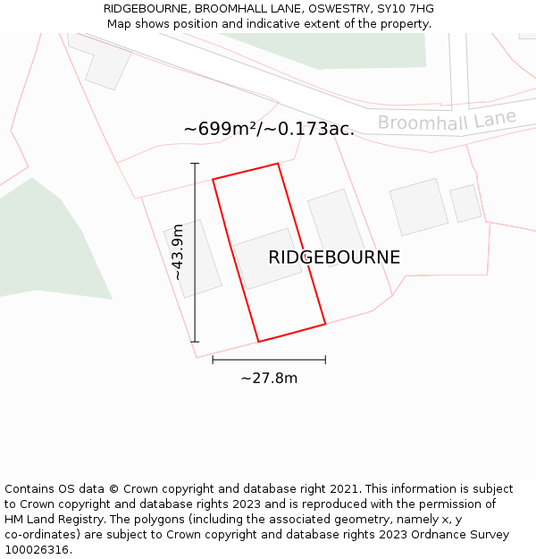 RIDGEBOURNE, BROOMHALL LANE, OSWESTRY, SY10 7HG: Plot and title map