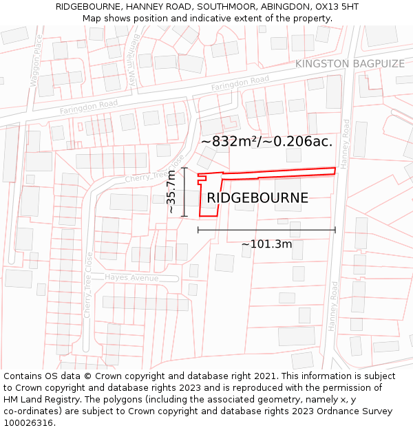 RIDGEBOURNE, HANNEY ROAD, SOUTHMOOR, ABINGDON, OX13 5HT: Plot and title map