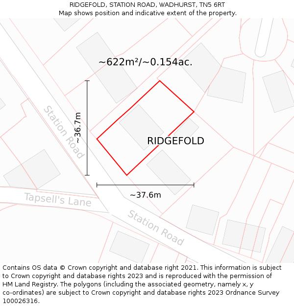 RIDGEFOLD, STATION ROAD, WADHURST, TN5 6RT: Plot and title map