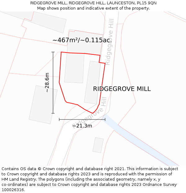 RIDGEGROVE MILL, RIDGEGROVE HILL, LAUNCESTON, PL15 9QN: Plot and title map
