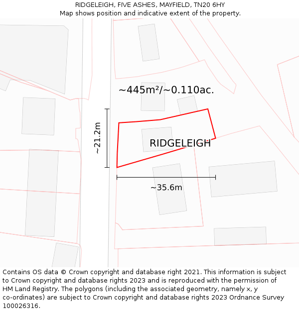 RIDGELEIGH, FIVE ASHES, MAYFIELD, TN20 6HY: Plot and title map