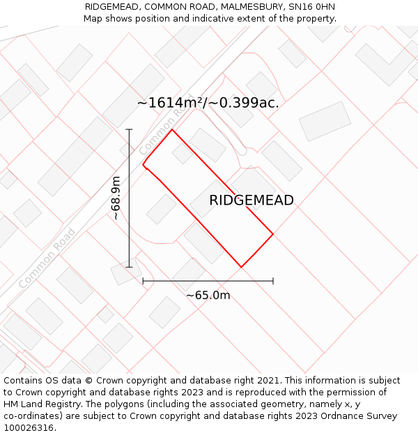 RIDGEMEAD, COMMON ROAD, MALMESBURY, SN16 0HN: Plot and title map