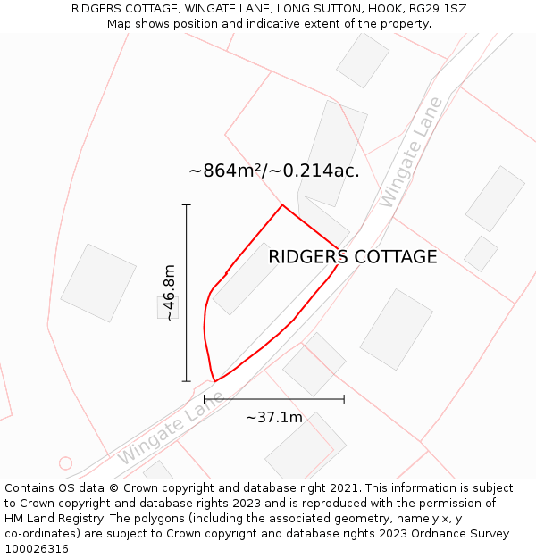 RIDGERS COTTAGE, WINGATE LANE, LONG SUTTON, HOOK, RG29 1SZ: Plot and title map