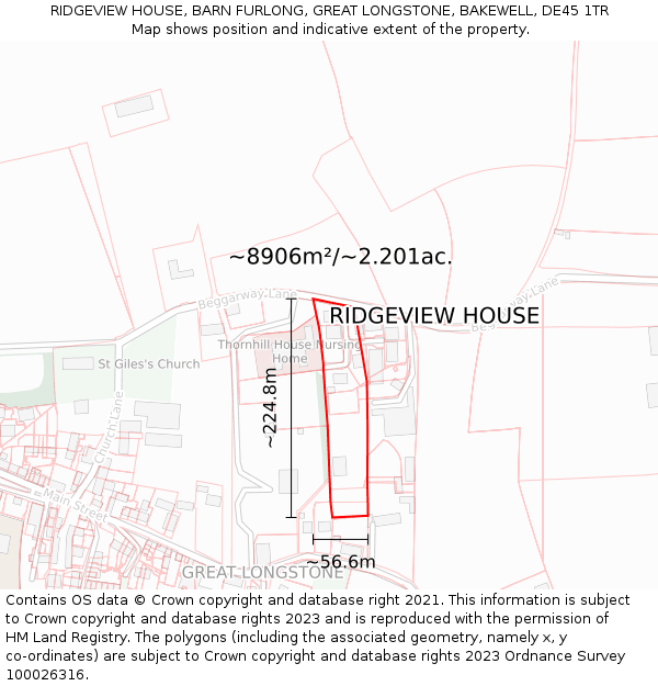 RIDGEVIEW HOUSE, BARN FURLONG, GREAT LONGSTONE, BAKEWELL, DE45 1TR: Plot and title map