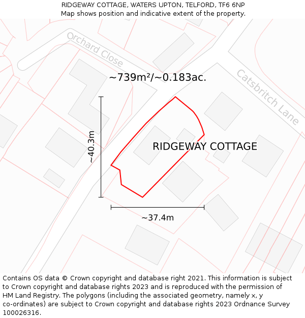 RIDGEWAY COTTAGE, WATERS UPTON, TELFORD, TF6 6NP: Plot and title map