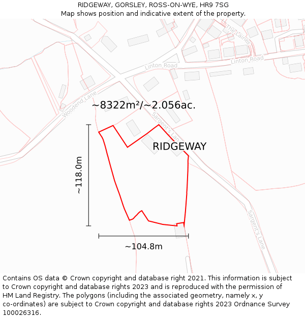 RIDGEWAY, GORSLEY, ROSS-ON-WYE, HR9 7SG: Plot and title map