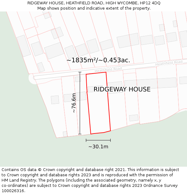 RIDGEWAY HOUSE, HEATHFIELD ROAD, HIGH WYCOMBE, HP12 4DQ: Plot and title map