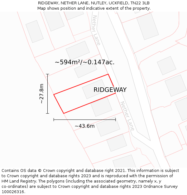 RIDGEWAY, NETHER LANE, NUTLEY, UCKFIELD, TN22 3LB: Plot and title map