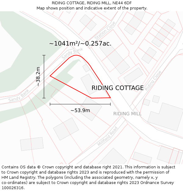 RIDING COTTAGE, RIDING MILL, NE44 6DF: Plot and title map