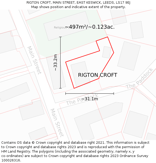 RIGTON CROFT, MAIN STREET, EAST KESWICK, LEEDS, LS17 9EJ: Plot and title map