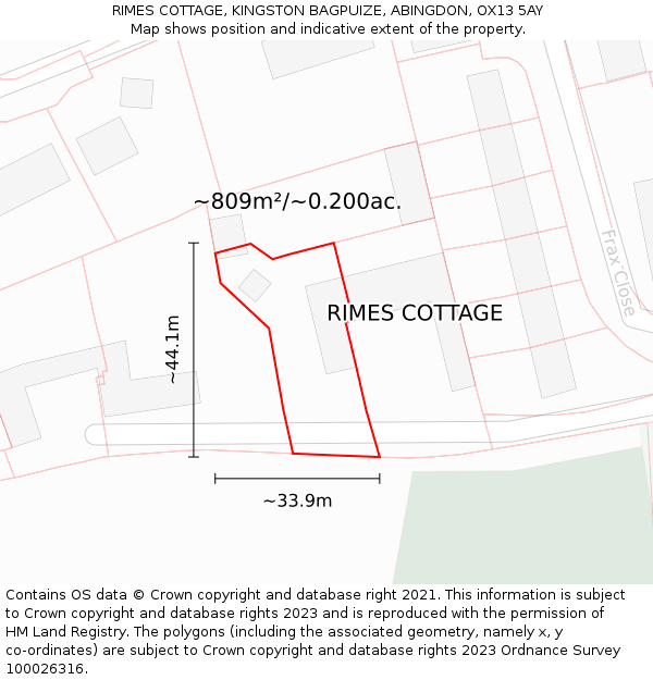 RIMES COTTAGE, KINGSTON BAGPUIZE, ABINGDON, OX13 5AY: Plot and title map