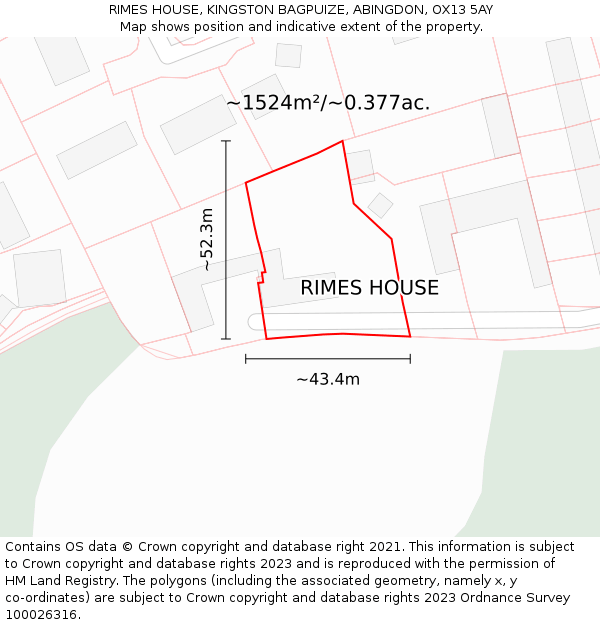 RIMES HOUSE, KINGSTON BAGPUIZE, ABINGDON, OX13 5AY: Plot and title map