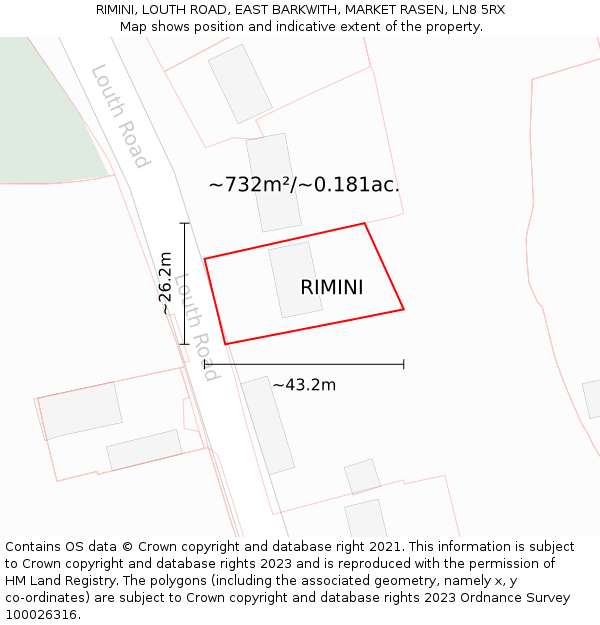 RIMINI, LOUTH ROAD, EAST BARKWITH, MARKET RASEN, LN8 5RX: Plot and title map