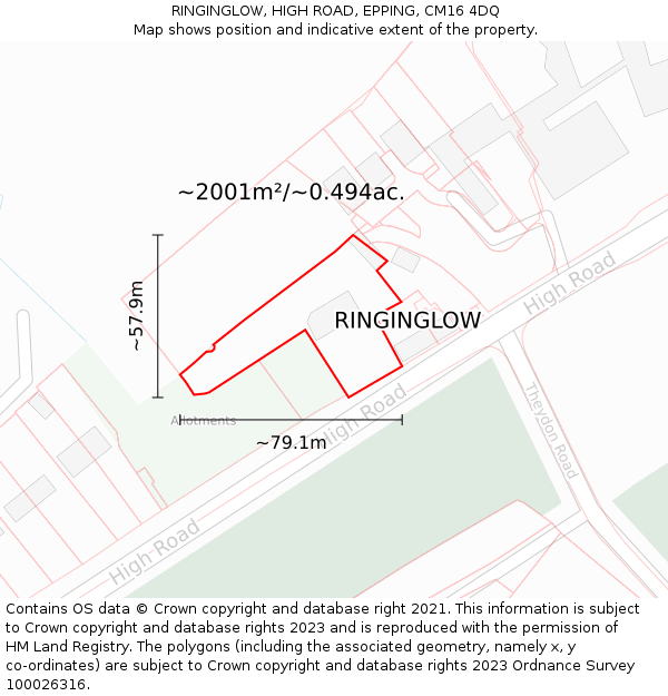 RINGINGLOW, HIGH ROAD, EPPING, CM16 4DQ: Plot and title map