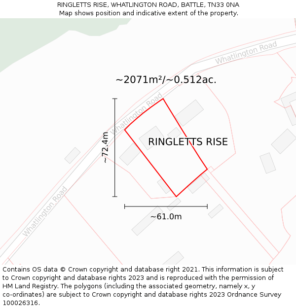 RINGLETTS RISE, WHATLINGTON ROAD, BATTLE, TN33 0NA: Plot and title map