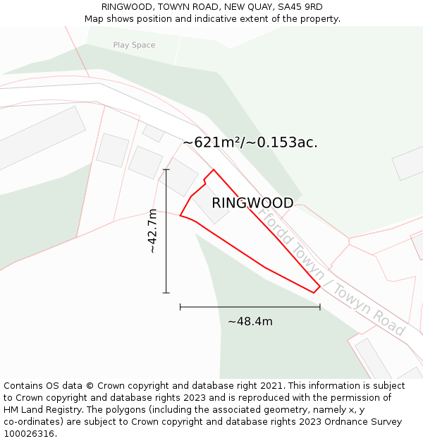RINGWOOD, TOWYN ROAD, NEW QUAY, SA45 9RD: Plot and title map