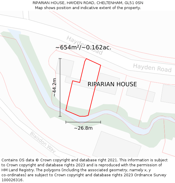 RIPARIAN HOUSE, HAYDEN ROAD, CHELTENHAM, GL51 0SN: Plot and title map