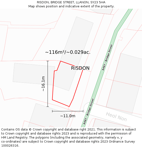 RISDON, BRIDGE STREET, LLANON, SY23 5HA: Plot and title map