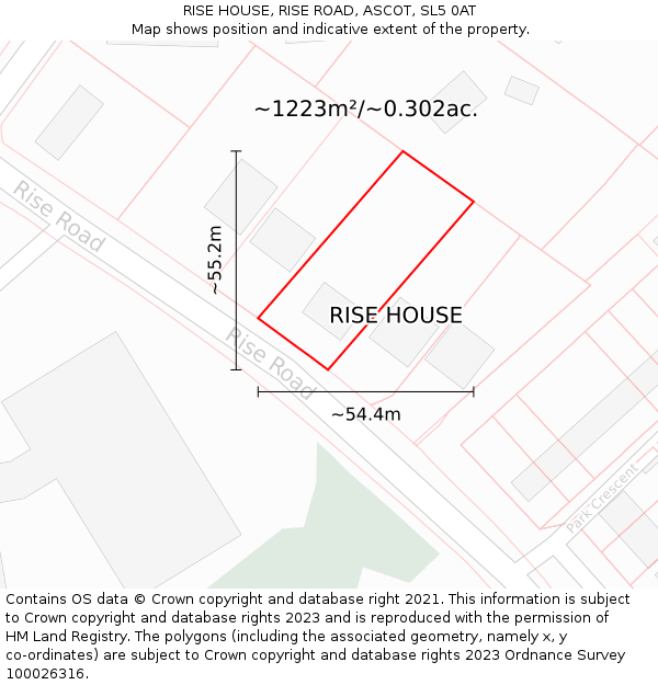 RISE HOUSE, RISE ROAD, ASCOT, SL5 0AT: Plot and title map