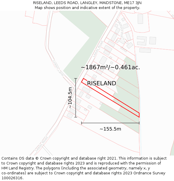 RISELAND, LEEDS ROAD, LANGLEY, MAIDSTONE, ME17 3JN: Plot and title map