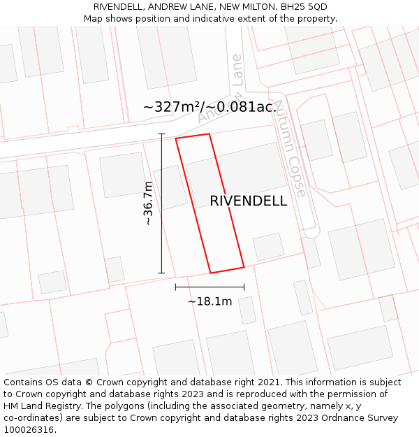 RIVENDELL, ANDREW LANE, NEW MILTON, BH25 5QD: Plot and title map