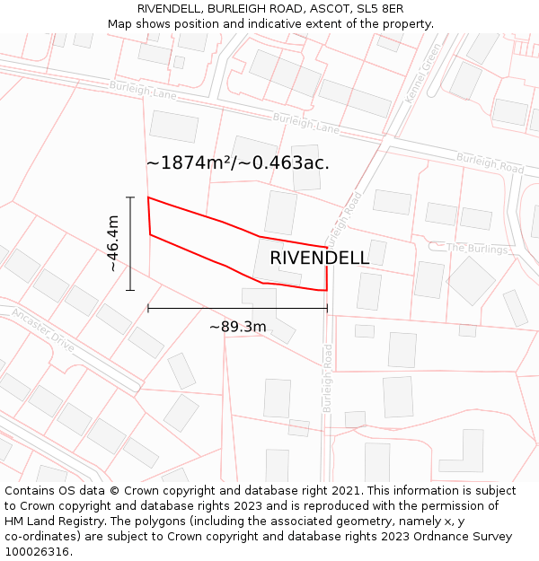 RIVENDELL, BURLEIGH ROAD, ASCOT, SL5 8ER: Plot and title map