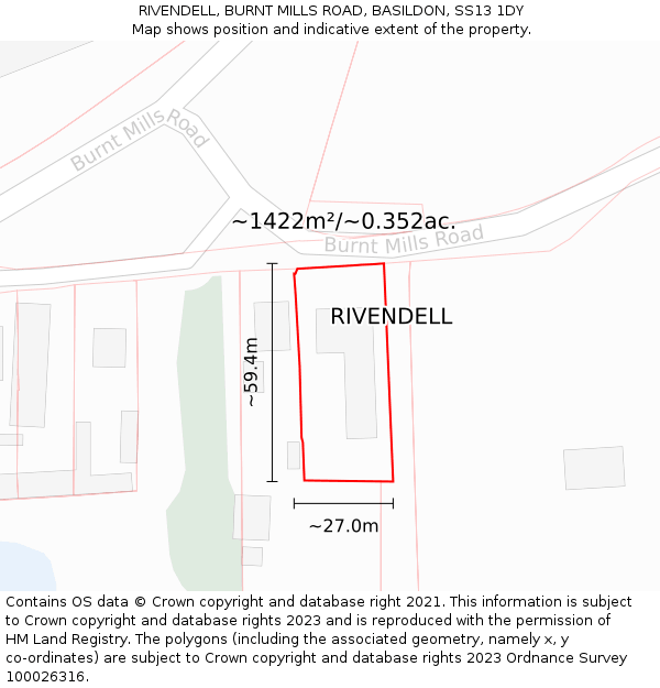 RIVENDELL, BURNT MILLS ROAD, BASILDON, SS13 1DY: Plot and title map