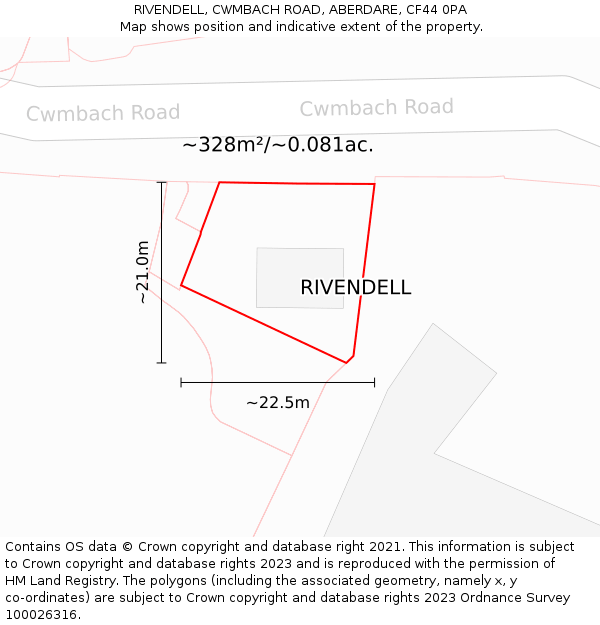 RIVENDELL, CWMBACH ROAD, ABERDARE, CF44 0PA: Plot and title map