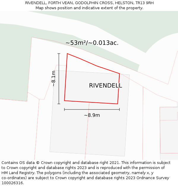 RIVENDELL, FORTH VEAN, GODOLPHIN CROSS, HELSTON, TR13 9RH: Plot and title map