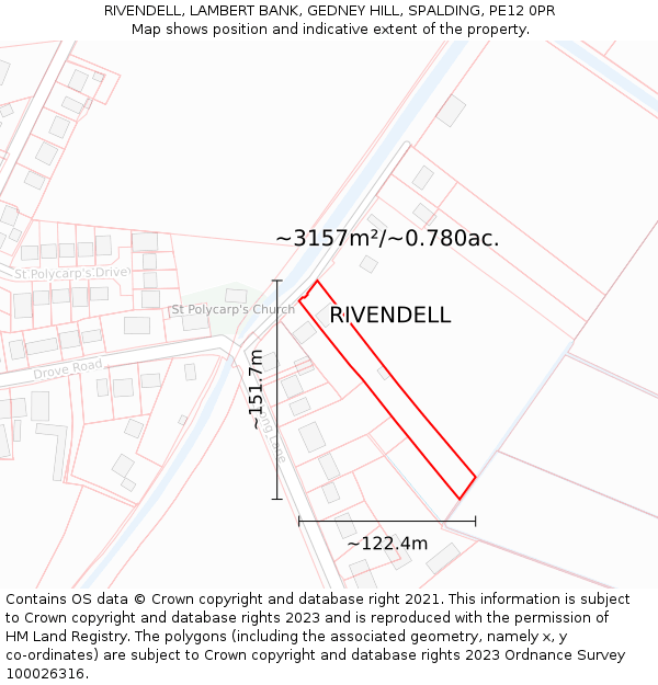 RIVENDELL, LAMBERT BANK, GEDNEY HILL, SPALDING, PE12 0PR: Plot and title map