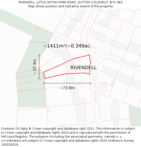 RIVENDELL, LITTLE ASTON PARK ROAD, SUTTON COLDFIELD, B74 3BZ: Plot and title map