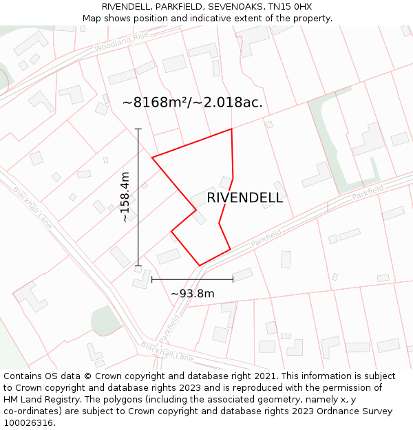 RIVENDELL, PARKFIELD, SEVENOAKS, TN15 0HX: Plot and title map
