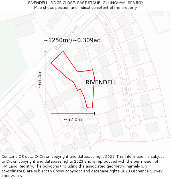 RIVENDELL, RIDGE CLOSE, EAST STOUR, GILLINGHAM, SP8 5GY: Plot and title map