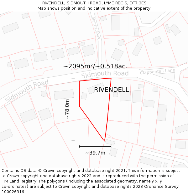 RIVENDELL, SIDMOUTH ROAD, LYME REGIS, DT7 3ES: Plot and title map