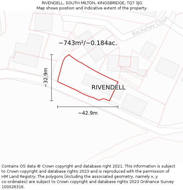 RIVENDELL, SOUTH MILTON, KINGSBRIDGE, TQ7 3JG: Plot and title map