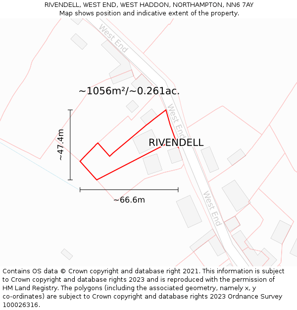 RIVENDELL, WEST END, WEST HADDON, NORTHAMPTON, NN6 7AY: Plot and title map