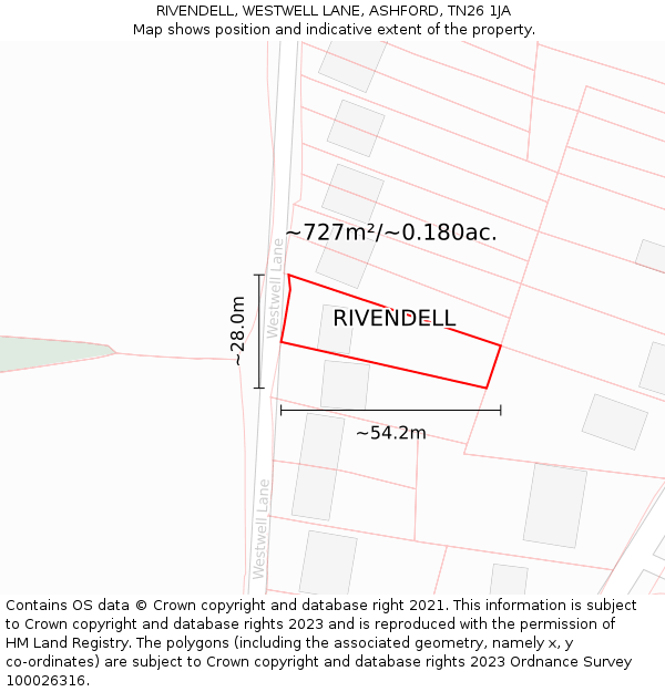 RIVENDELL, WESTWELL LANE, ASHFORD, TN26 1JA: Plot and title map