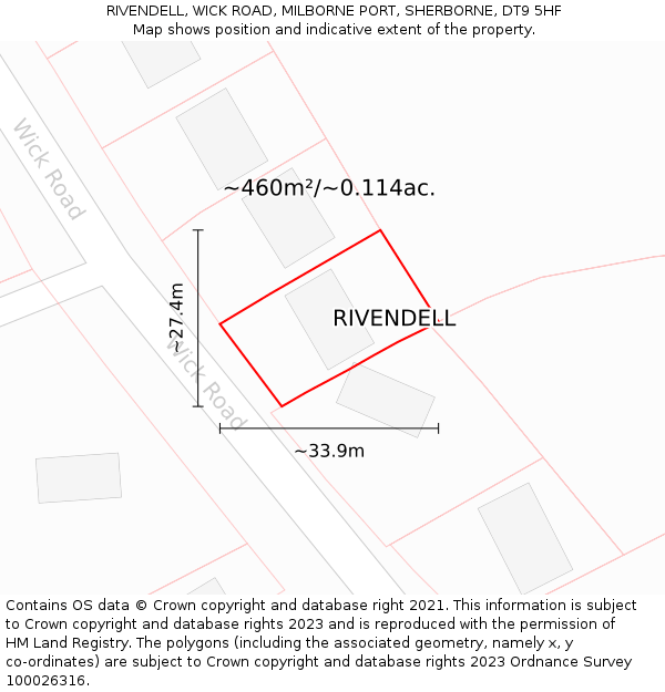 RIVENDELL, WICK ROAD, MILBORNE PORT, SHERBORNE, DT9 5HF: Plot and title map