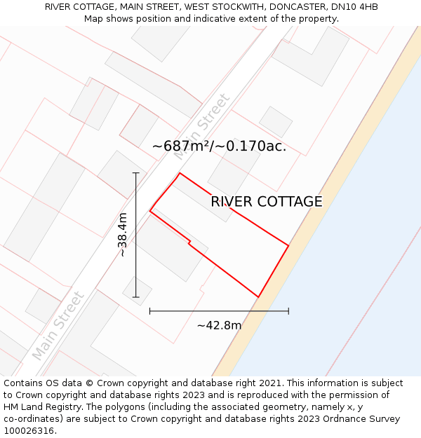 RIVER COTTAGE, MAIN STREET, WEST STOCKWITH, DONCASTER, DN10 4HB: Plot and title map