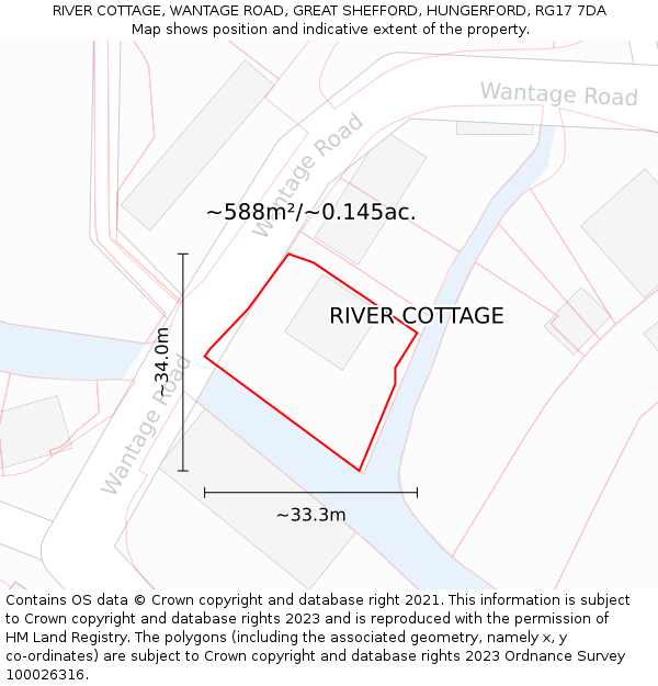 RIVER COTTAGE, WANTAGE ROAD, GREAT SHEFFORD, HUNGERFORD, RG17 7DA: Plot and title map