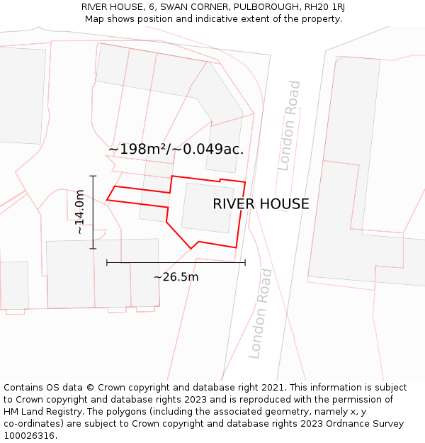 RIVER HOUSE, 6, SWAN CORNER, PULBOROUGH, RH20 1RJ: Plot and title map