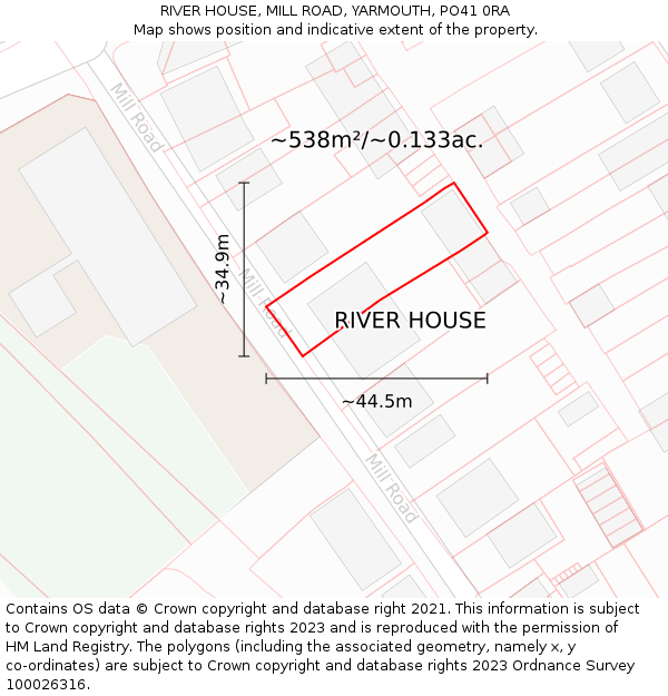 RIVER HOUSE, MILL ROAD, YARMOUTH, PO41 0RA: Plot and title map