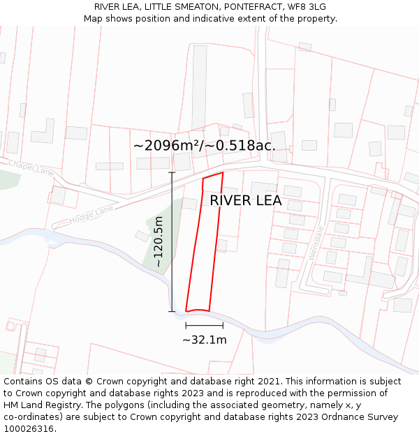 RIVER LEA, LITTLE SMEATON, PONTEFRACT, WF8 3LG: Plot and title map