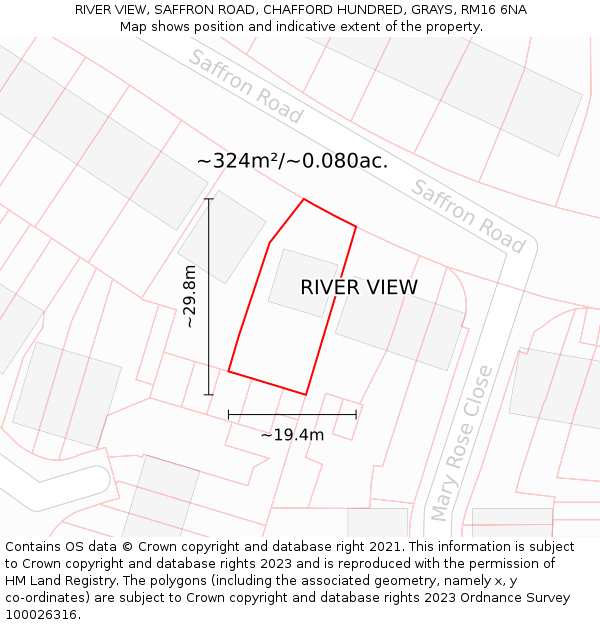 RIVER VIEW, SAFFRON ROAD, CHAFFORD HUNDRED, GRAYS, RM16 6NA: Plot and title map