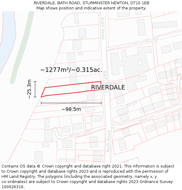 RIVERDALE, BATH ROAD, STURMINSTER NEWTON, DT10 1EB: Plot and title map