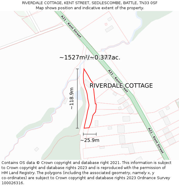 RIVERDALE COTTAGE, KENT STREET, SEDLESCOMBE, BATTLE, TN33 0SF: Plot and title map