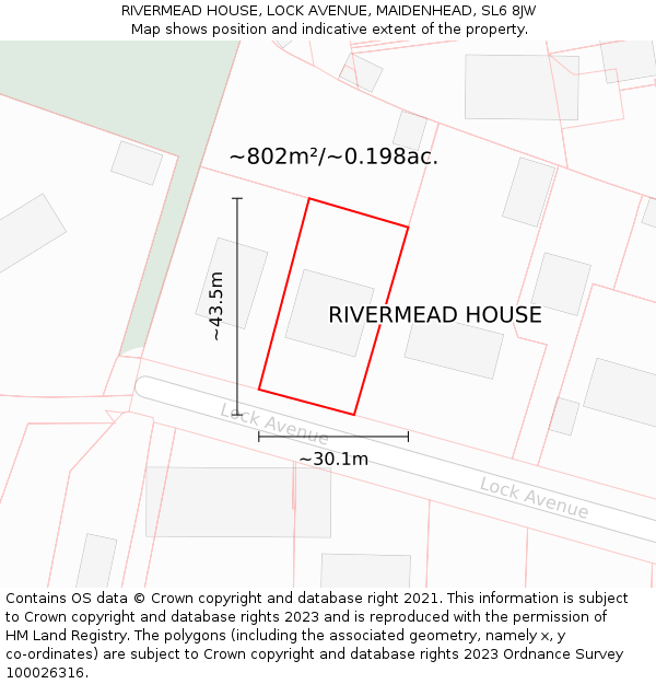 RIVERMEAD HOUSE, LOCK AVENUE, MAIDENHEAD, SL6 8JW: Plot and title map